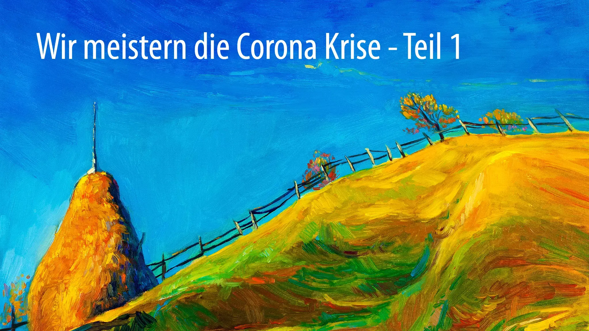 Herbstliche Wiese mit Strohhaufen