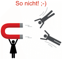 Cartoon, Frau zieht Männer mit Magnet an